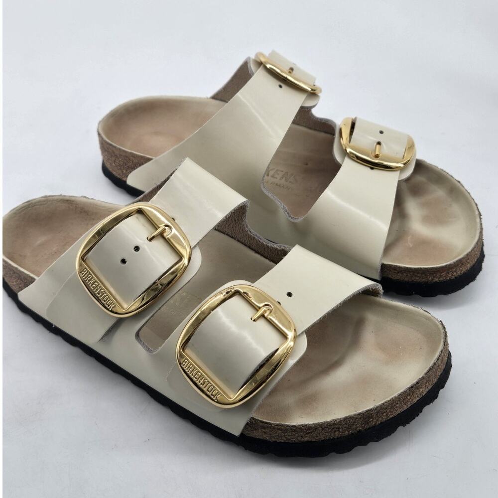 Birkenstock Arizona Big Buckle High Shine Oyster Color Leather Sandals Sz 36 / 5